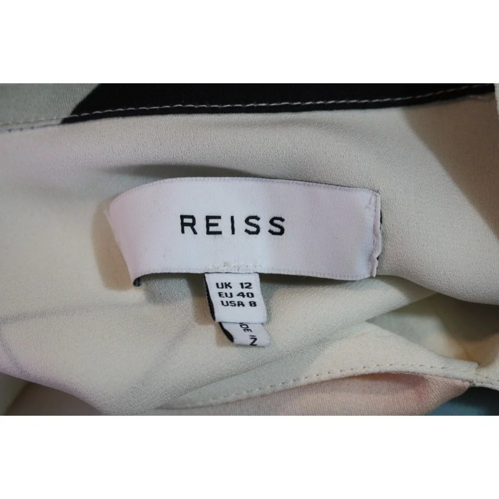 Reiss Mini Dress Rosa Abstract Size 8 Nuanced Collar Tie V-neck  Long Sleeves